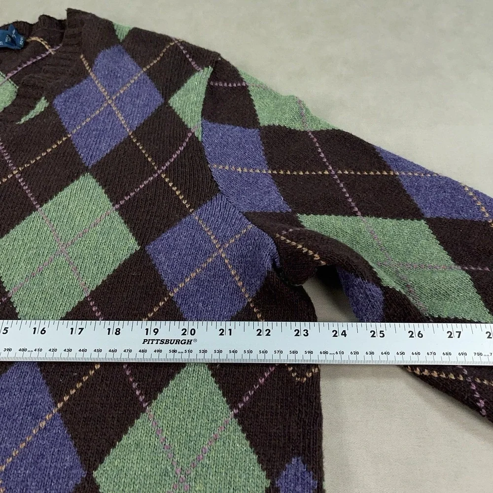 Polo‎ Ralph Lauren Sweater Mens XL Brown Green Argyle Diamond Cotton Cashmere